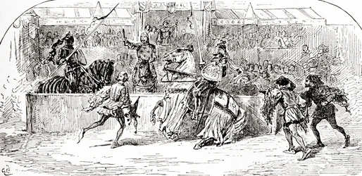 Scène de la pièce de William Shakespeare, Richard II, Acte I, Scène 3, de Les Œuvres de William Shakespeare, publié en 1896